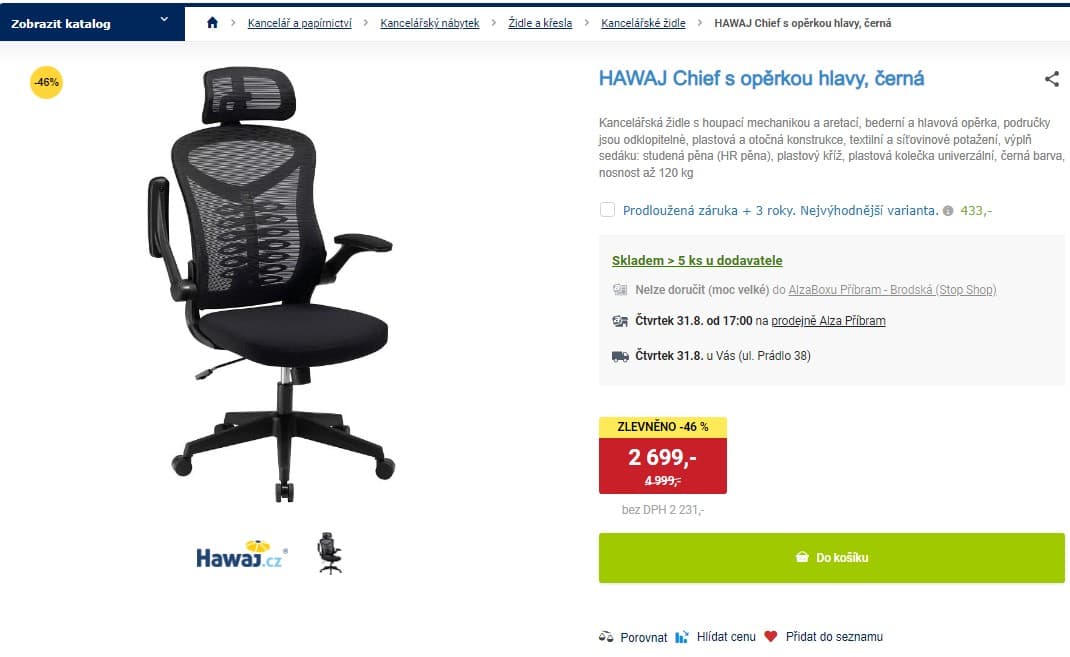 Kancelářská židle Hawaj, houpací, 120 kg