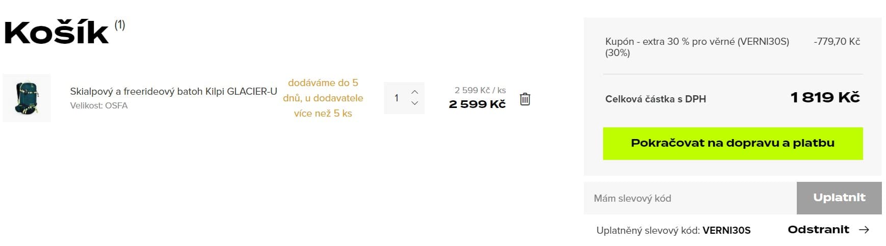 Skialpový a freerideový batoh Kilpi, 30 litrů