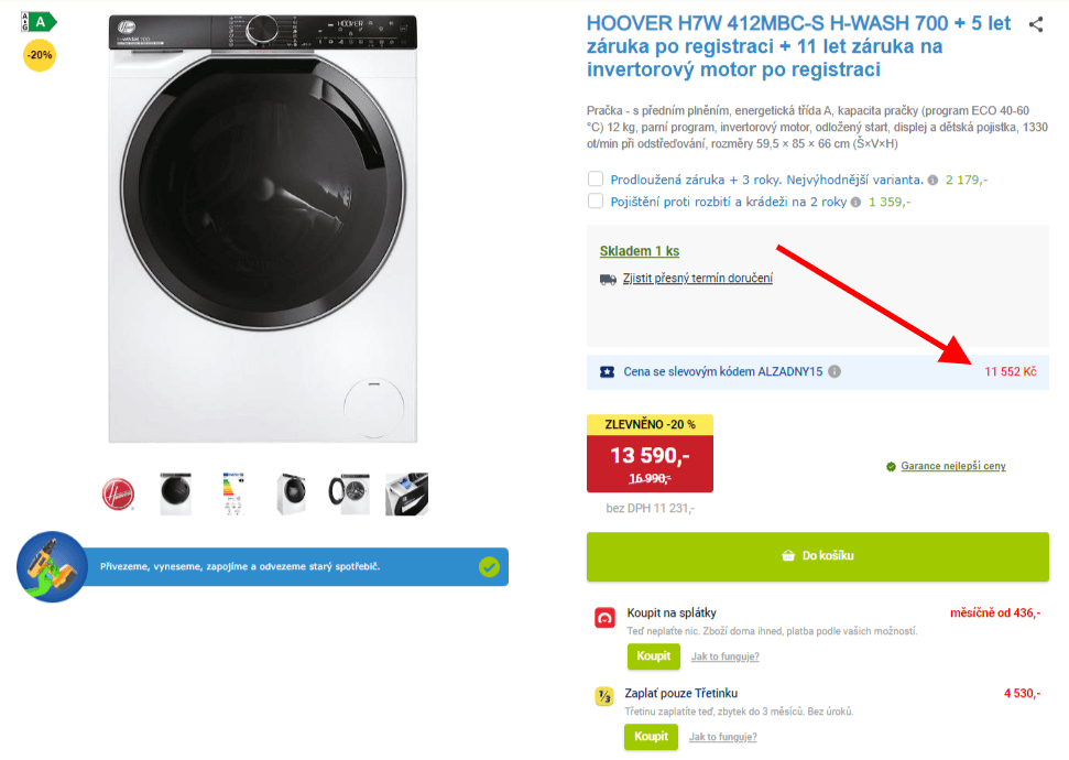 Parní pračka Hoover 12kg, 1300ot., Wifi