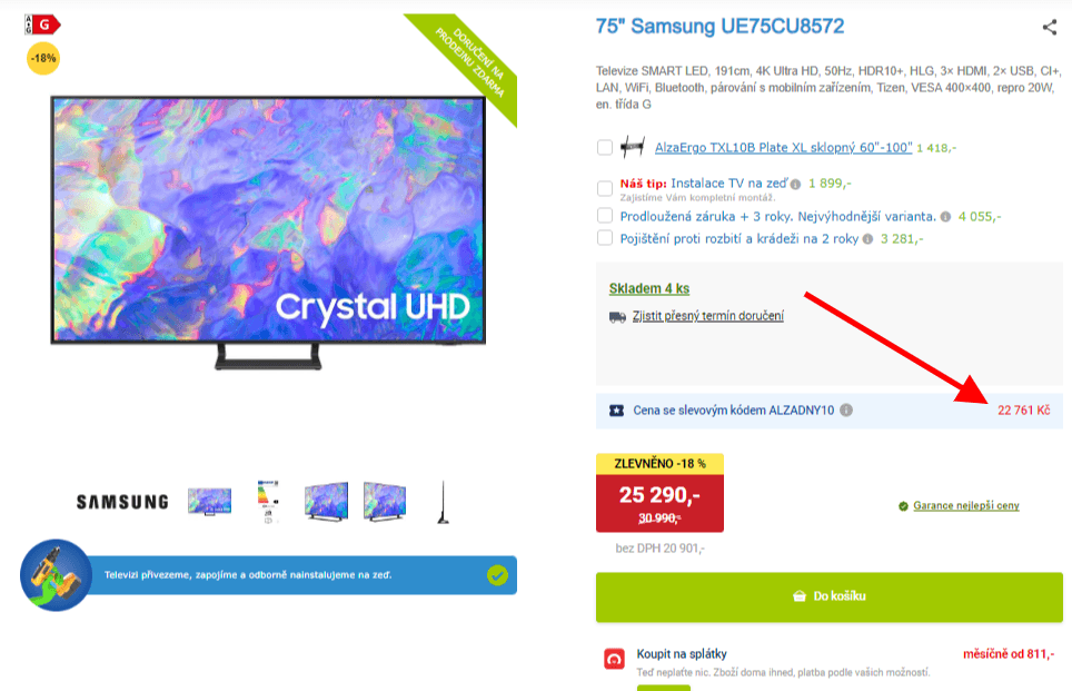 4K Smart TV, HDR, 191cm, Samsung