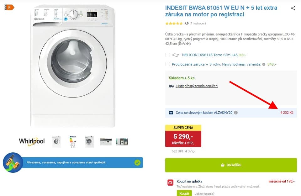 Pračka Indesit 6kg, 1000ot., 42,5cm