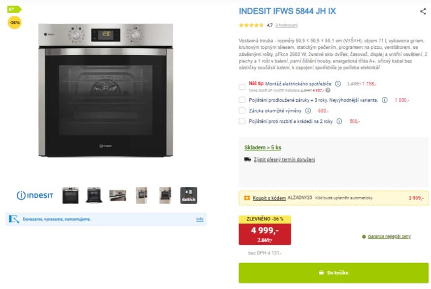 Vestavná trouba Indesit, gril, pizza