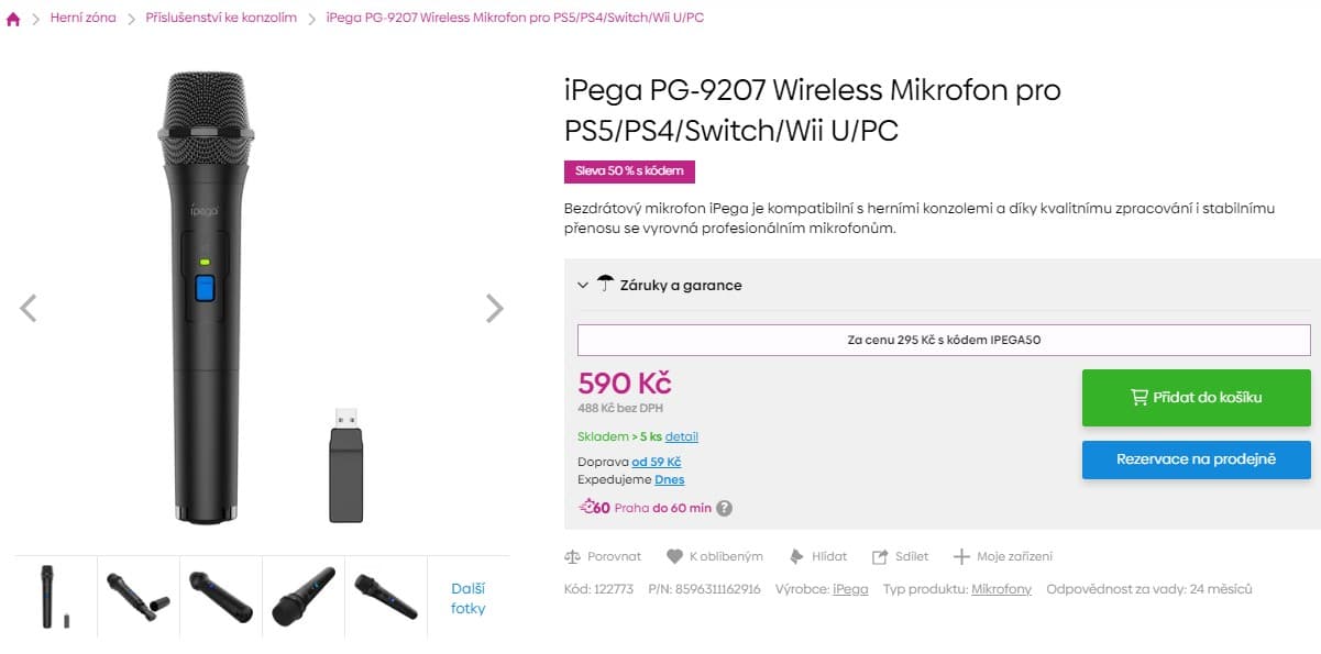 BT mikrofon iPega PS5/PS4/Switch/Wii U/PC