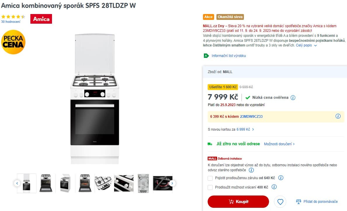 Komb. sporák Amica, 65 l, 8 funkcí, A