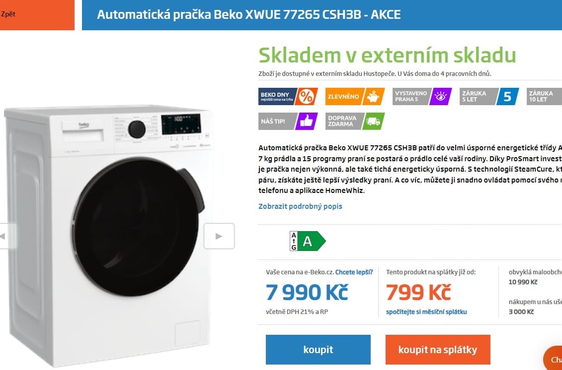 Pračka Beko 7kg, 1400 ot., A