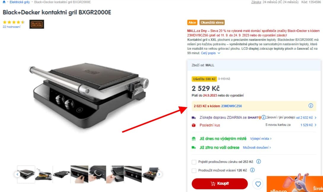 El kontaktní grip Black+Decker, 29x26cm