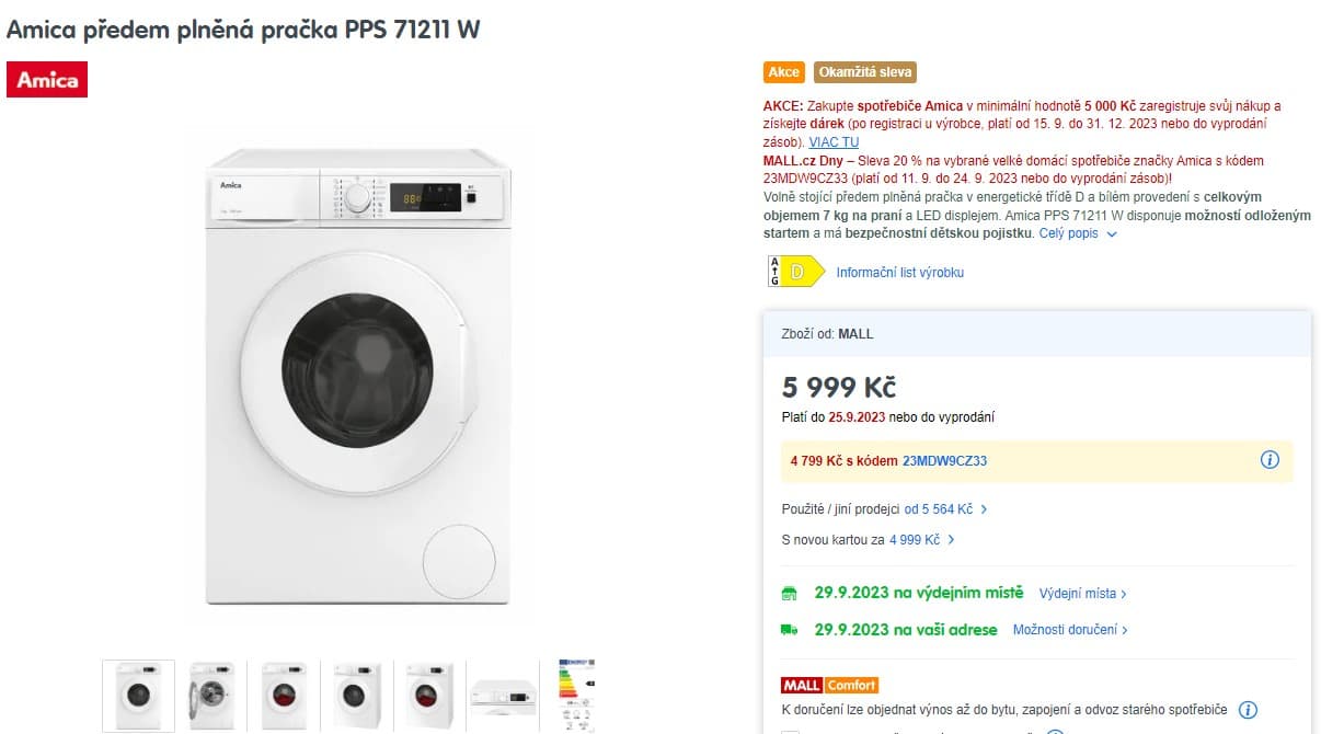 Pračka Amica, 1200 ot./min, 7 kg, D