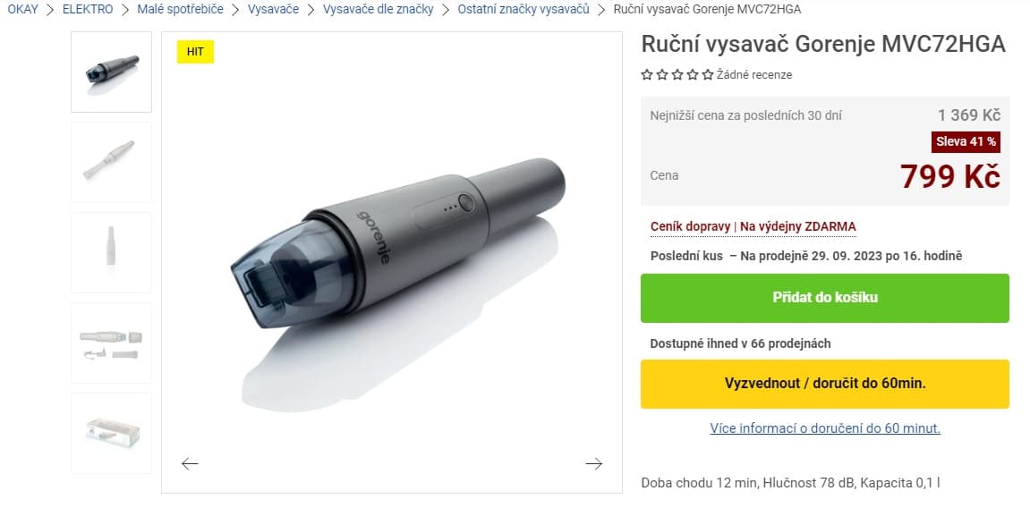 AKU bezsáčkový ruční vysavač Gorenje