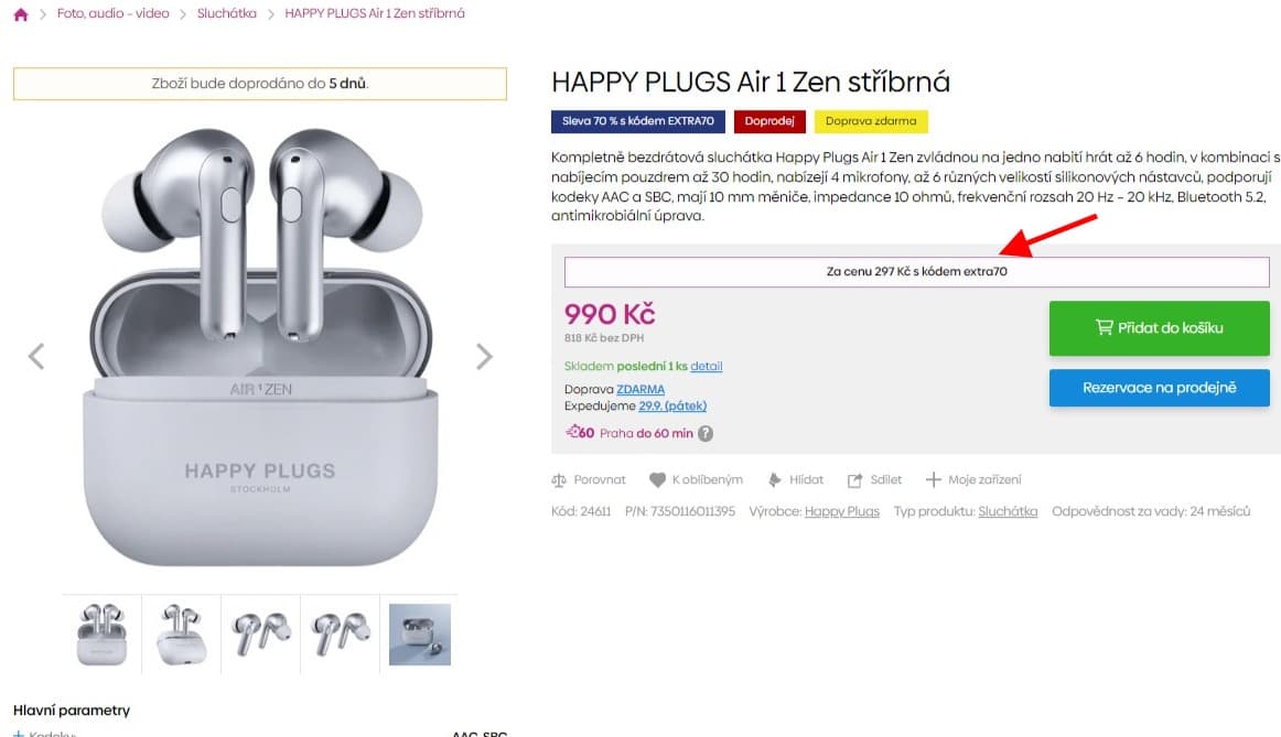 BT sluchátka Happy Plugs Air 1 Zen