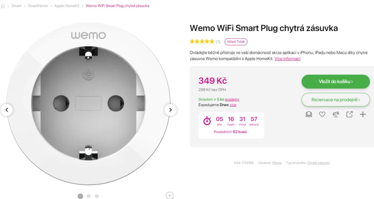 Chytrá zásuvka Belkin WeMo, jen Apple