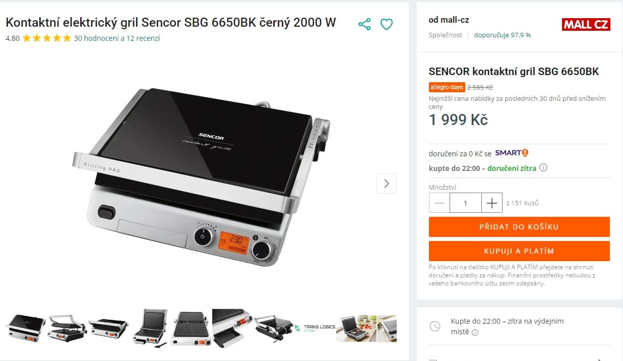 Kontaktní gril Sencor SBG 6650BK