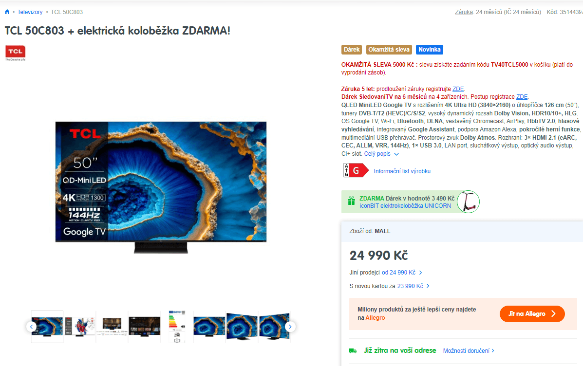 QLED 4K TV 126cm, TCL