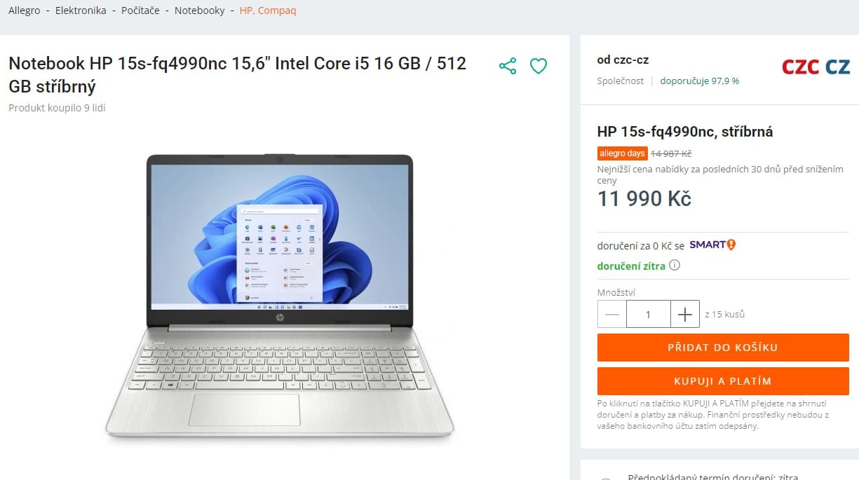 HP i5 4,5GHz, 16GB RAM, SSD, 15,6"