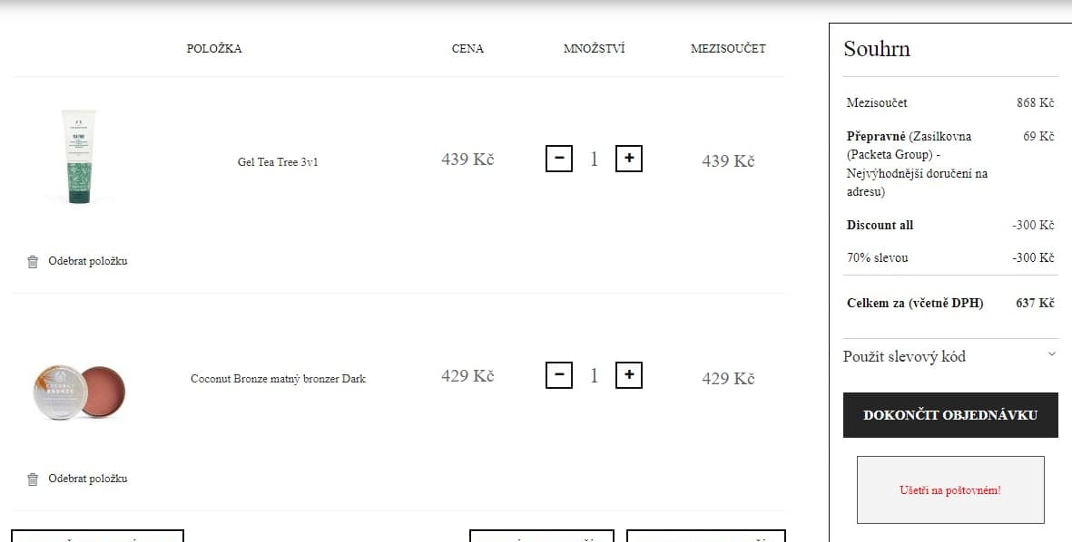 BodyShop  -70% na druhý produkt v košíku