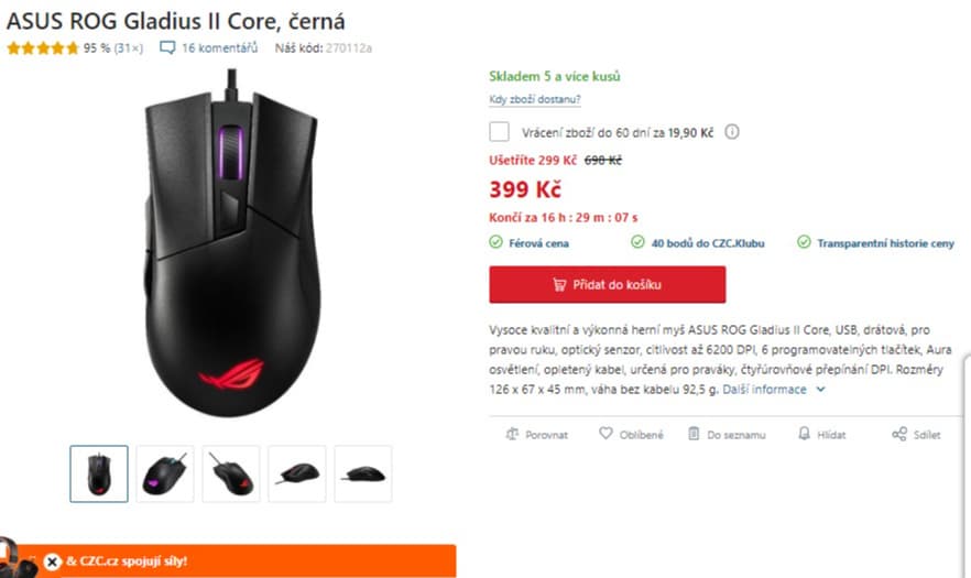 Herní myš ASUS ROG Gladius II