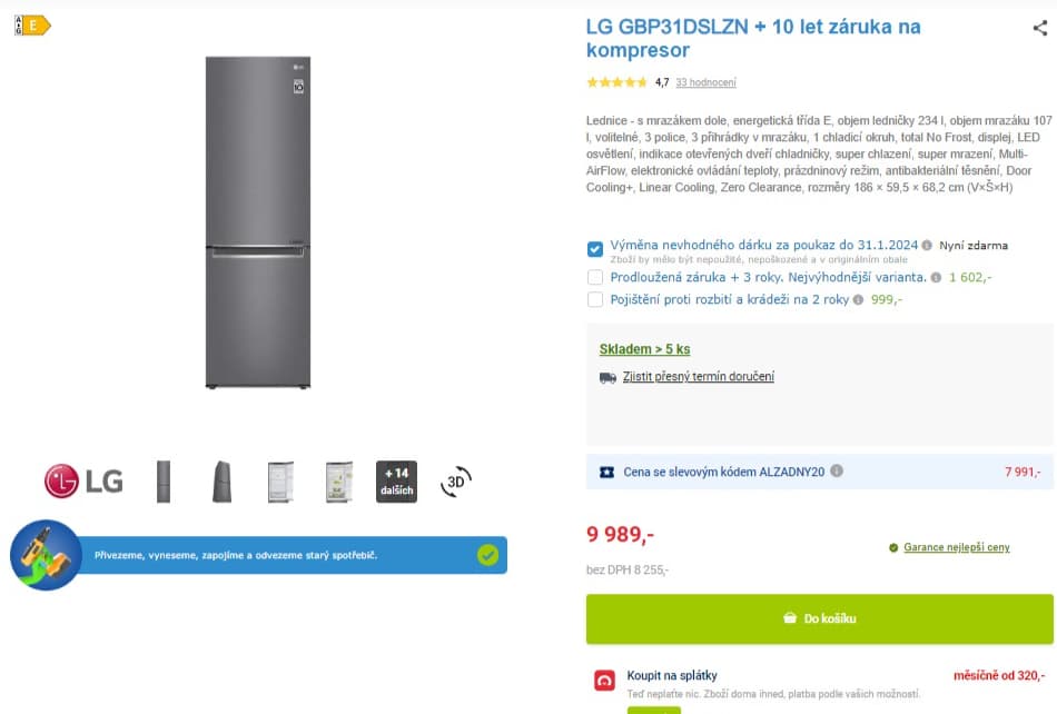 Lednice LG, no frost, multi air, 186cm