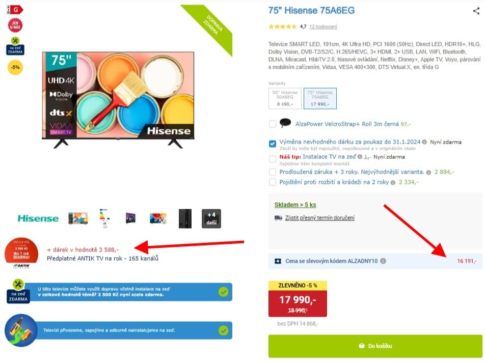 4K, Smart TV, HDR, 191cm, Hisense