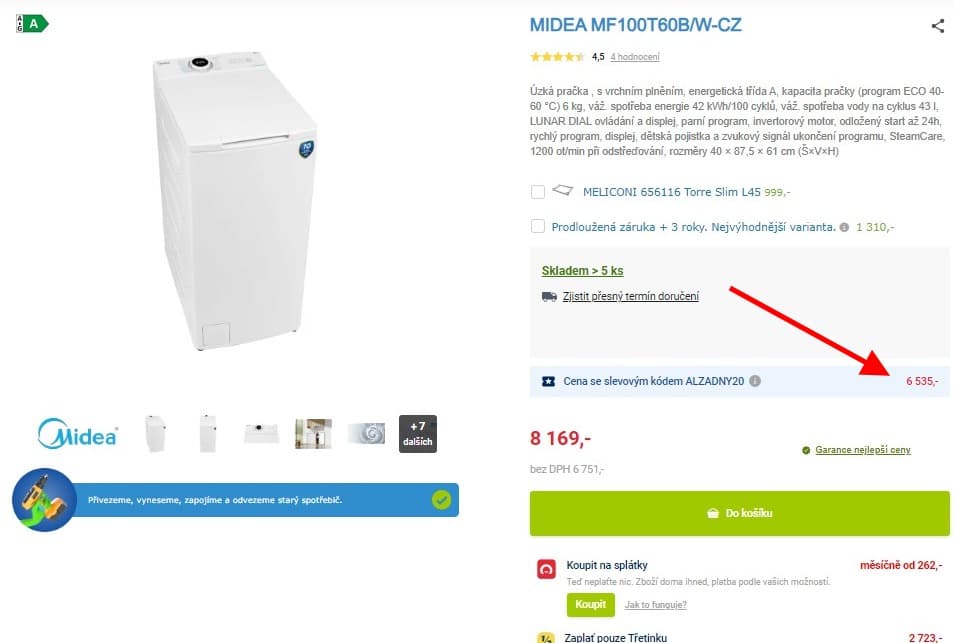 Úzká pračka Midea 6kg, 1200ot., 40cm