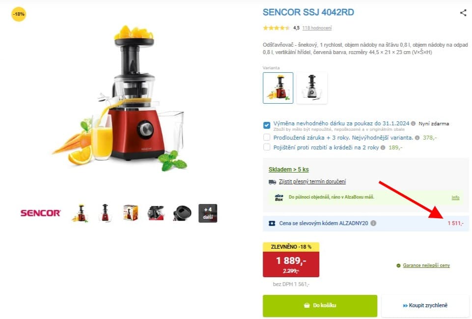 Šnekový odšťavňovač Sencor SSJ 4042RD