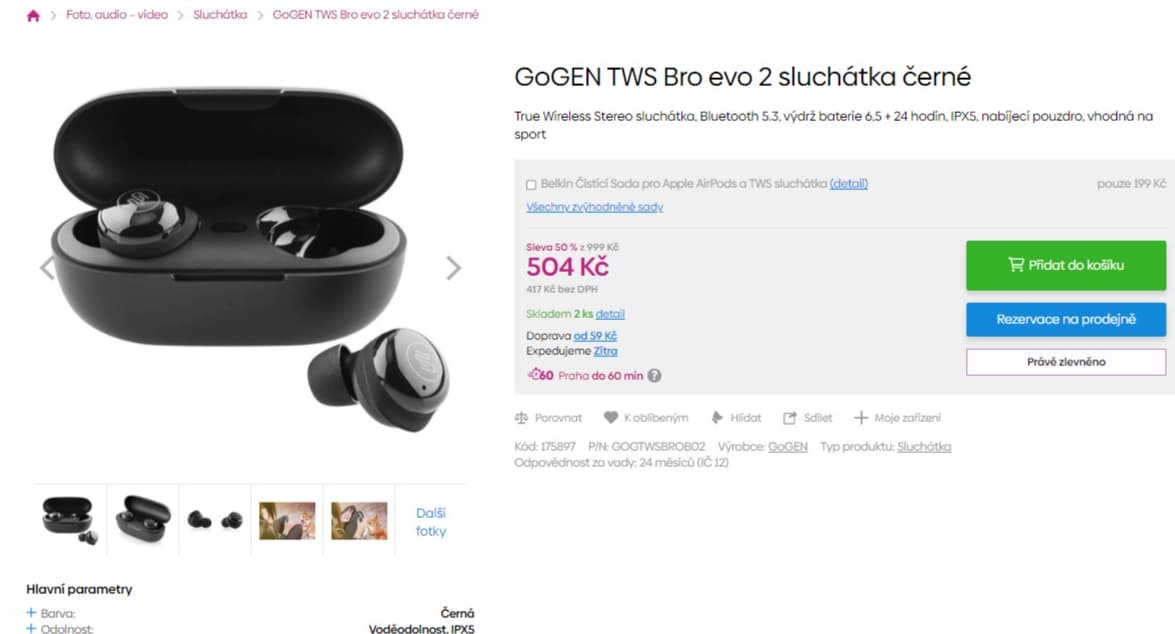 BT sluchátka Gogen TWS, 30 hodin