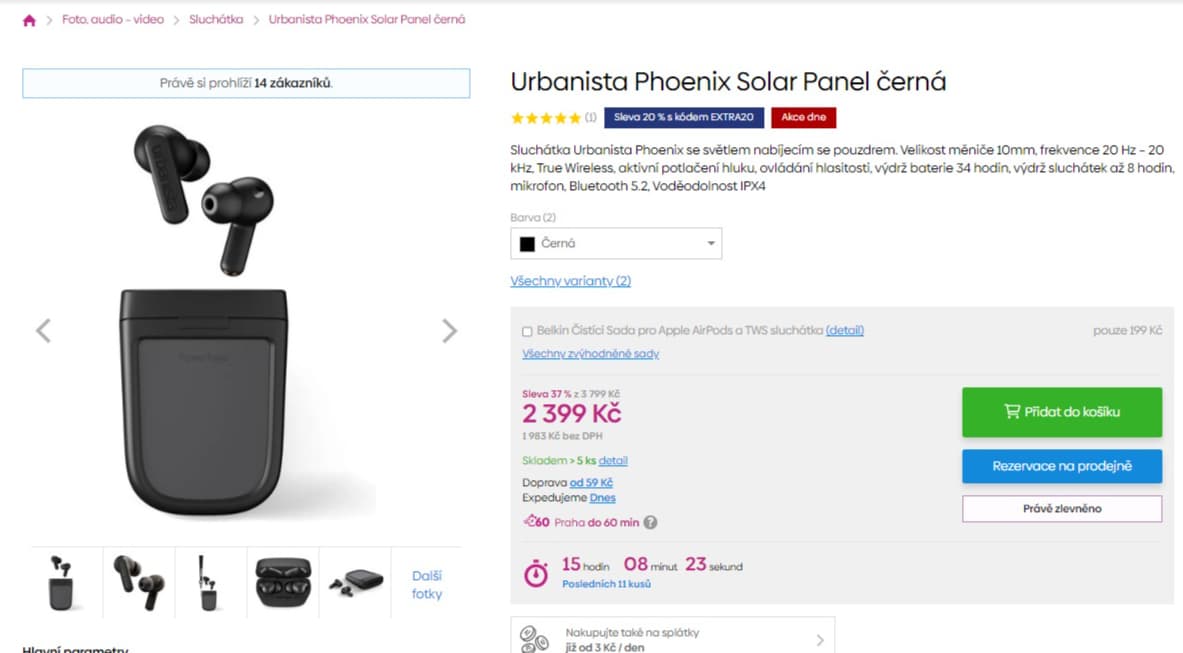 BT sluchátka Urbanista, TWC, solár