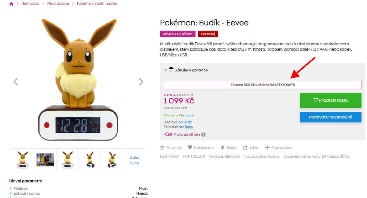 Budík Pokémon Eevee 