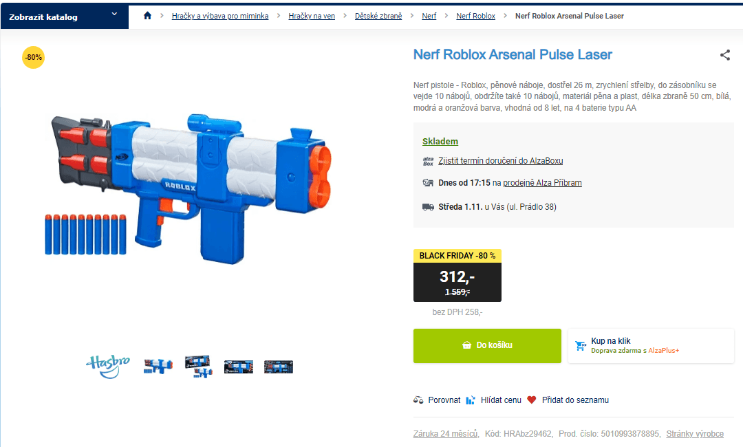 Motorizovaný blástr Nerf Roblox Arsenal Pulse Lase