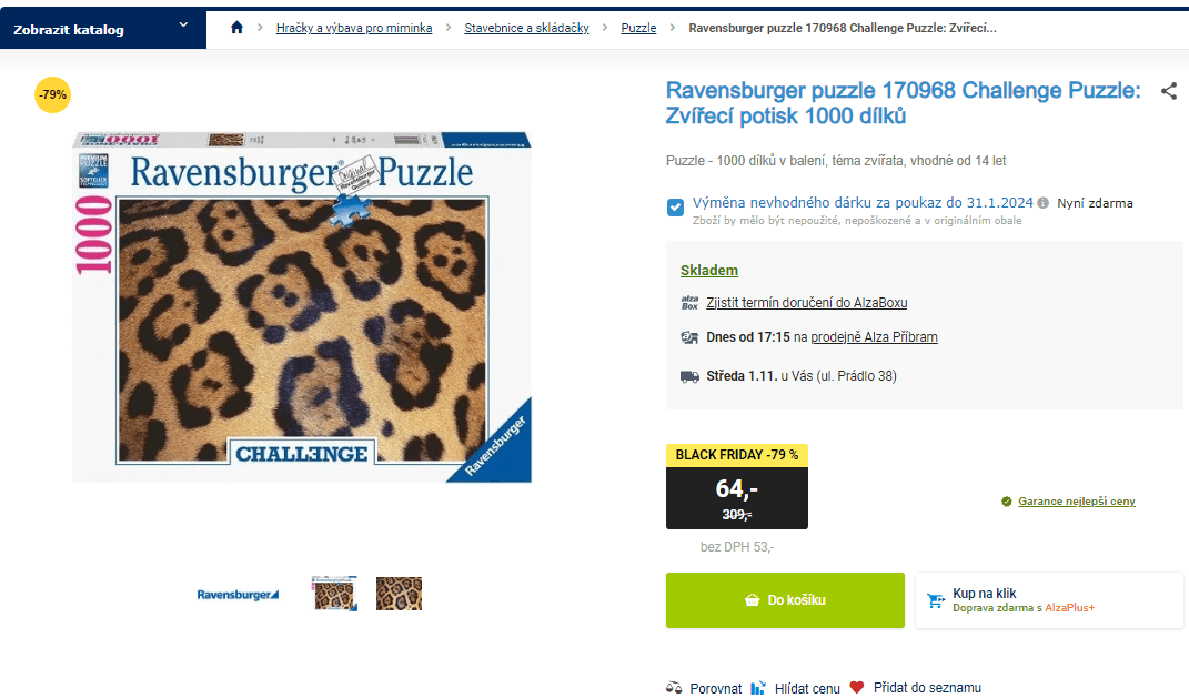Puzzle Zvířecí potisk Ravensburger 1000 dílků