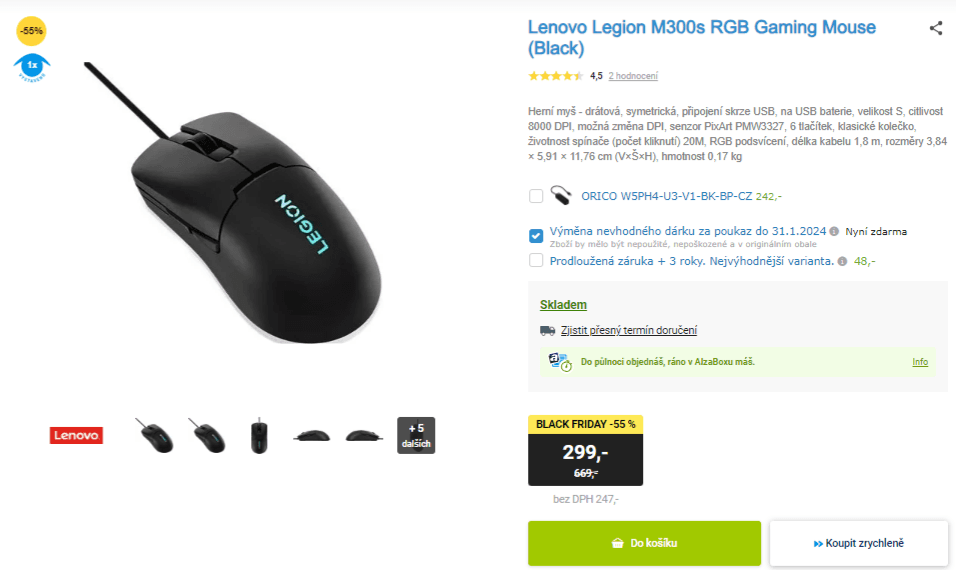 Herní myš Lenovo Legion, RGB