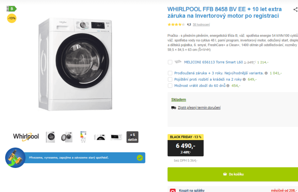 Pračka Whirlpool, 8 kg, 1400 ot., 14 prog.