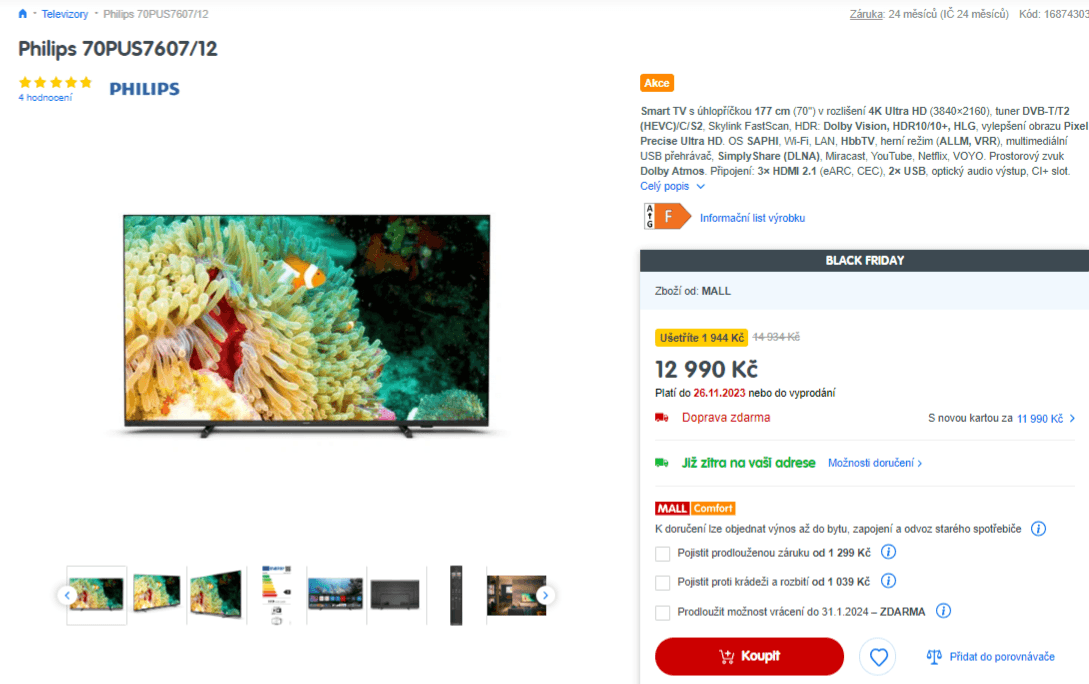 4K Smart TV, Atmos, 177cm, Philips