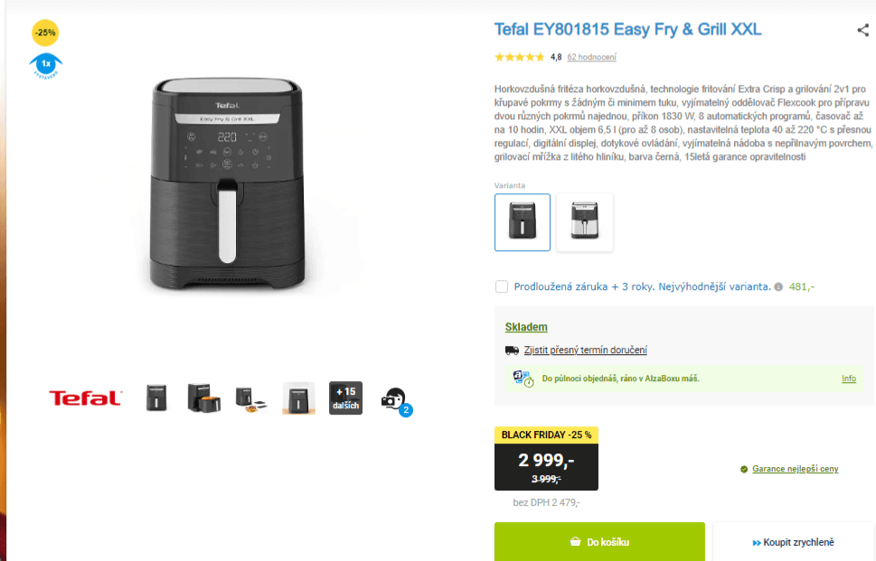 Horkovzdušná fritéza Tefal 6,5l. gril