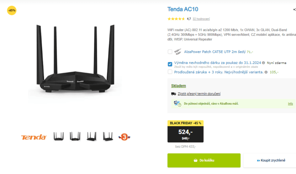 Wifi router Tenda, dual band, 1,2GB/s