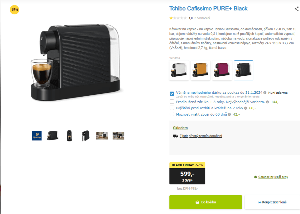 Kávovar Tchibo Cafissimo Pure+, kapsle