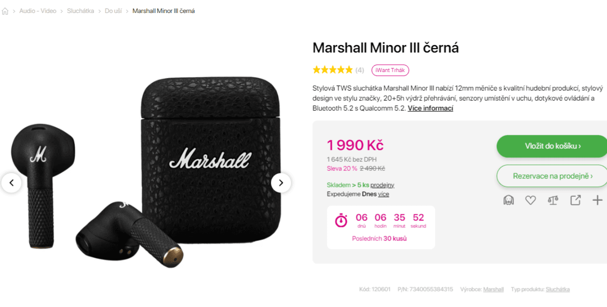 BT sluchátka Marshall Minor III TWS