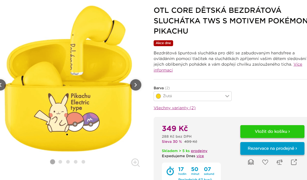 BT sluchátka pro děti OTL Pokémon