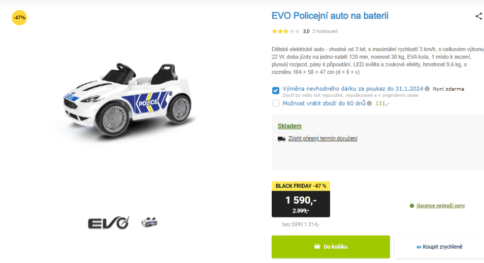 El. autíčko, 3km/h, nosnost 30kg