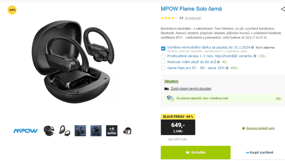 BT sluchátka MPOW Flame Solo, 28 hod