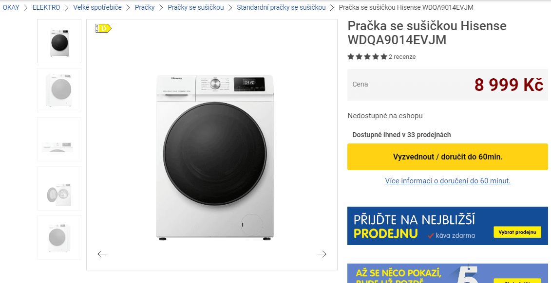 Pračka / sušička Hisense 9/6kg, 1400ot.