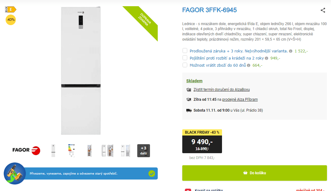 Lednice s mrazákem Fagor, 366 l, 201 cm
