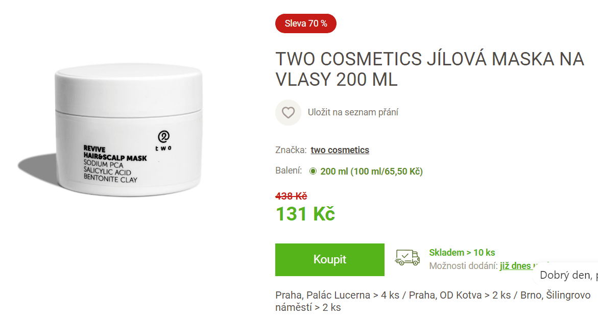 Jílová maska na vlasy Two Cosmetics