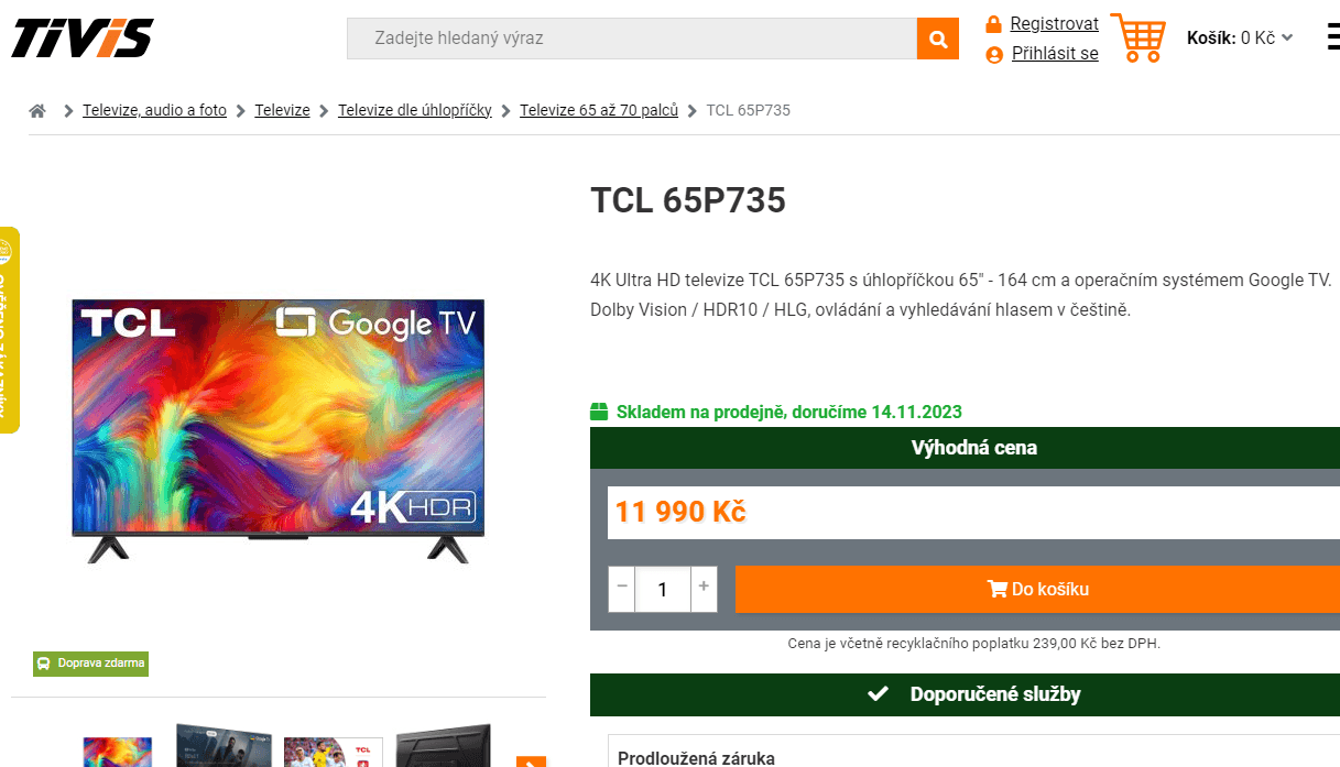4K Google TV, 164cm TCL