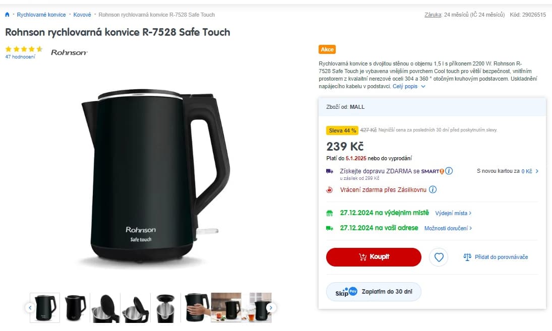 Rychlovarná konvice Rohnson, 1,5 l, 2200 W