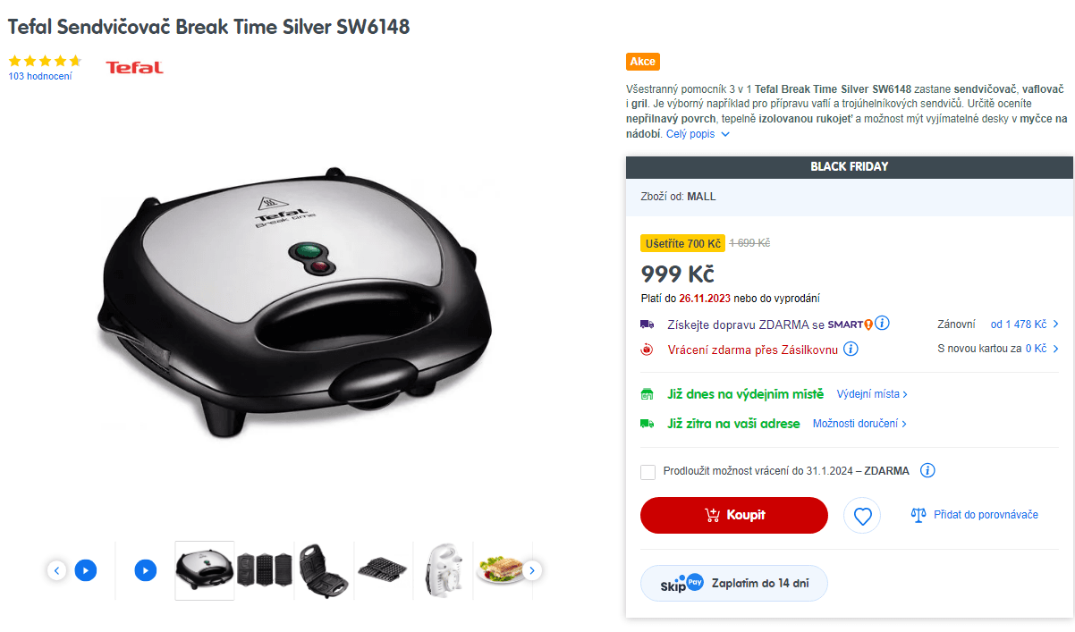 Sendvičovač, vafle, gril Tefal 3 v 1