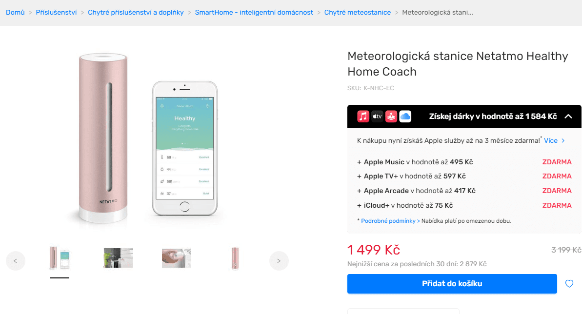 Netatmo meteostanice, CO2, hluk, Wifi
