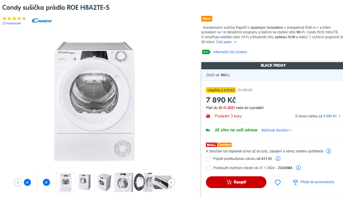 Kond. sušička Candy, A++, 8 kg, WiFi