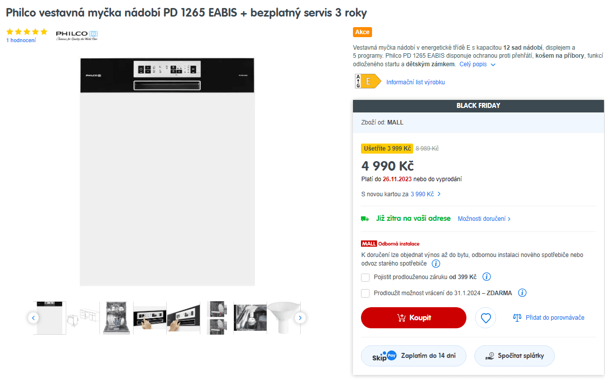 Vestavná myčka Philco, 12 sad, 59,8 cm