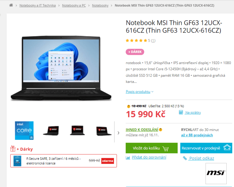 Herní MSI 4,4GHz, 16GB RAM, 4GB Nvidia