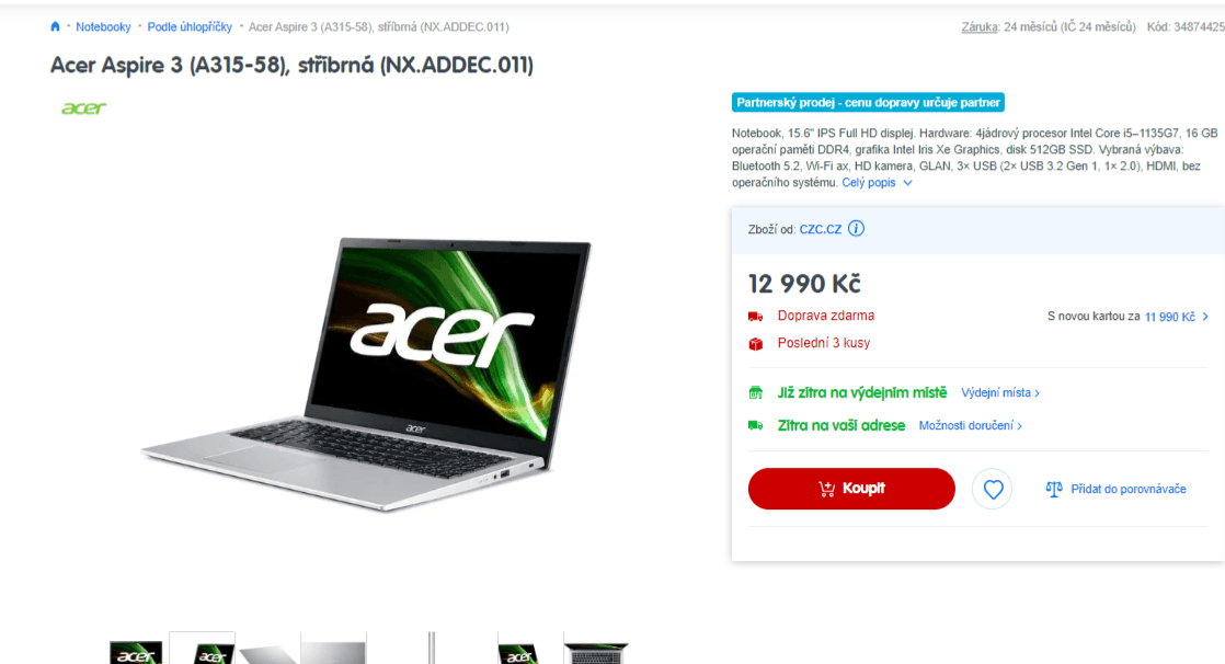 Acer i5 4,2GHz, 16GB RAM, SSD, 15,6"