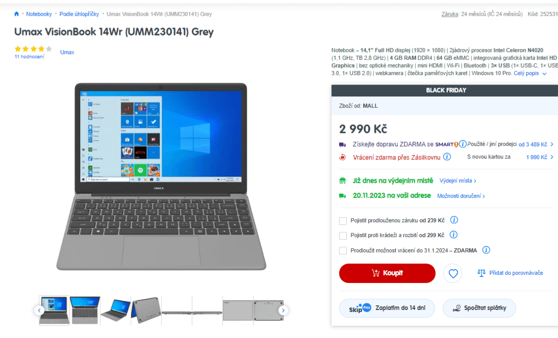 Umax, až 2,8GHz, 4GB RAM, 14", 1,3kg